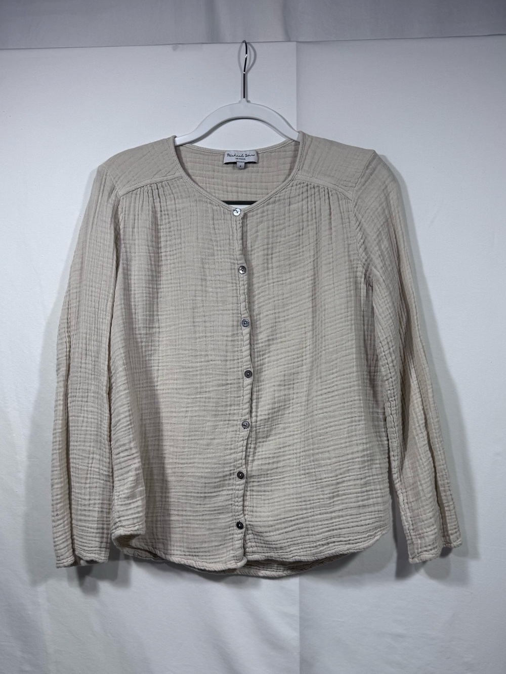 Michael Stars Oatmeal Gauze Button Front Top Small